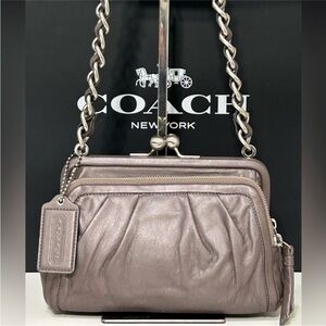 COACH Parker Smooth Leather Kiss Lock Shoulder Bag in Gray